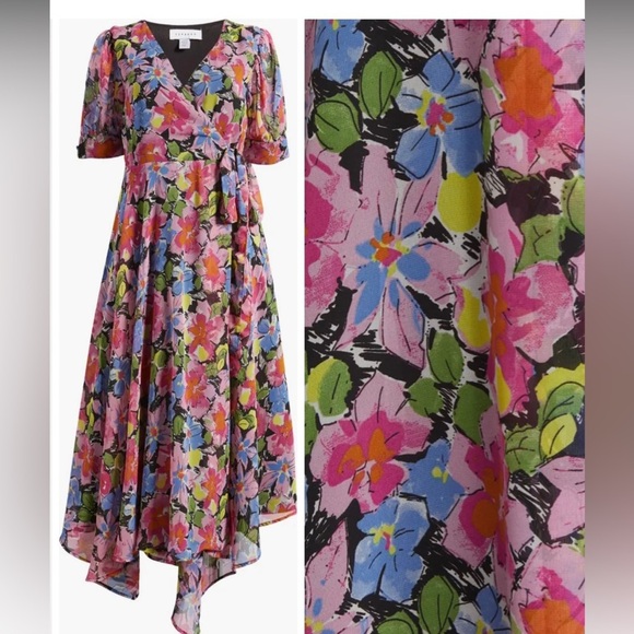 TOPSHOP floral wrap dress size 4 - Picture 2 of 3